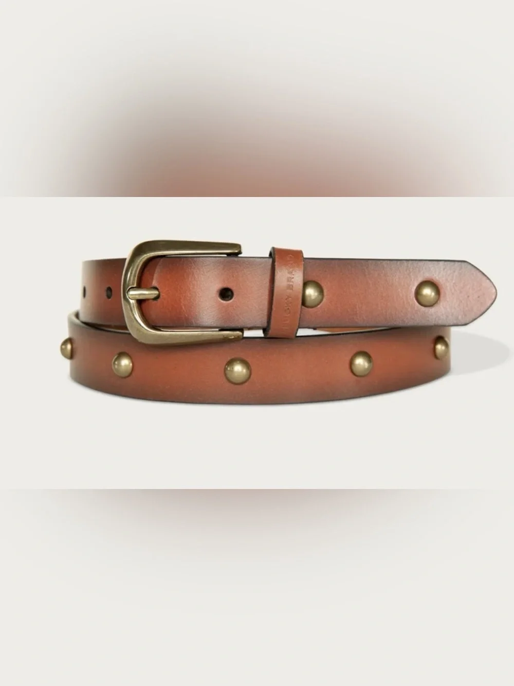 Lucky Brand Dome Studded Leather Belt Antique Brass Buckle Boho Western Cowgirl
